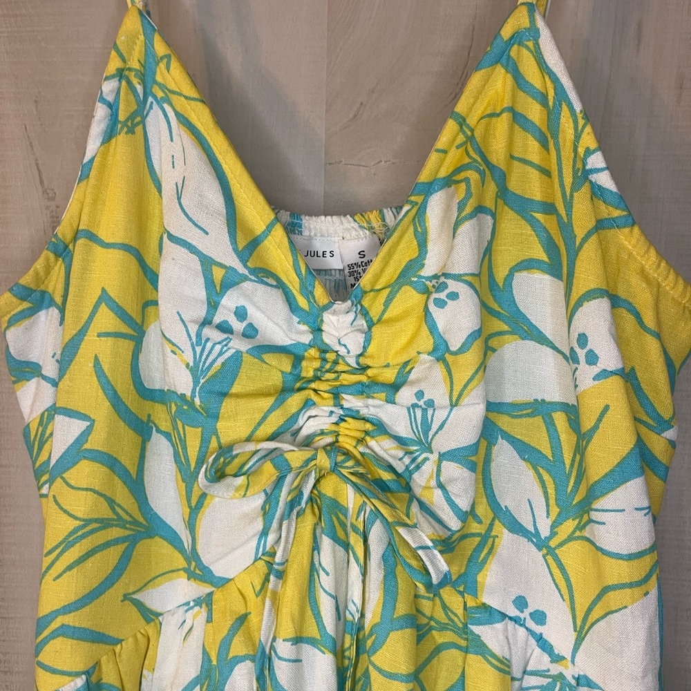 Sincerely Jules maxi dress spaghetti straps yellow blue white floral size small